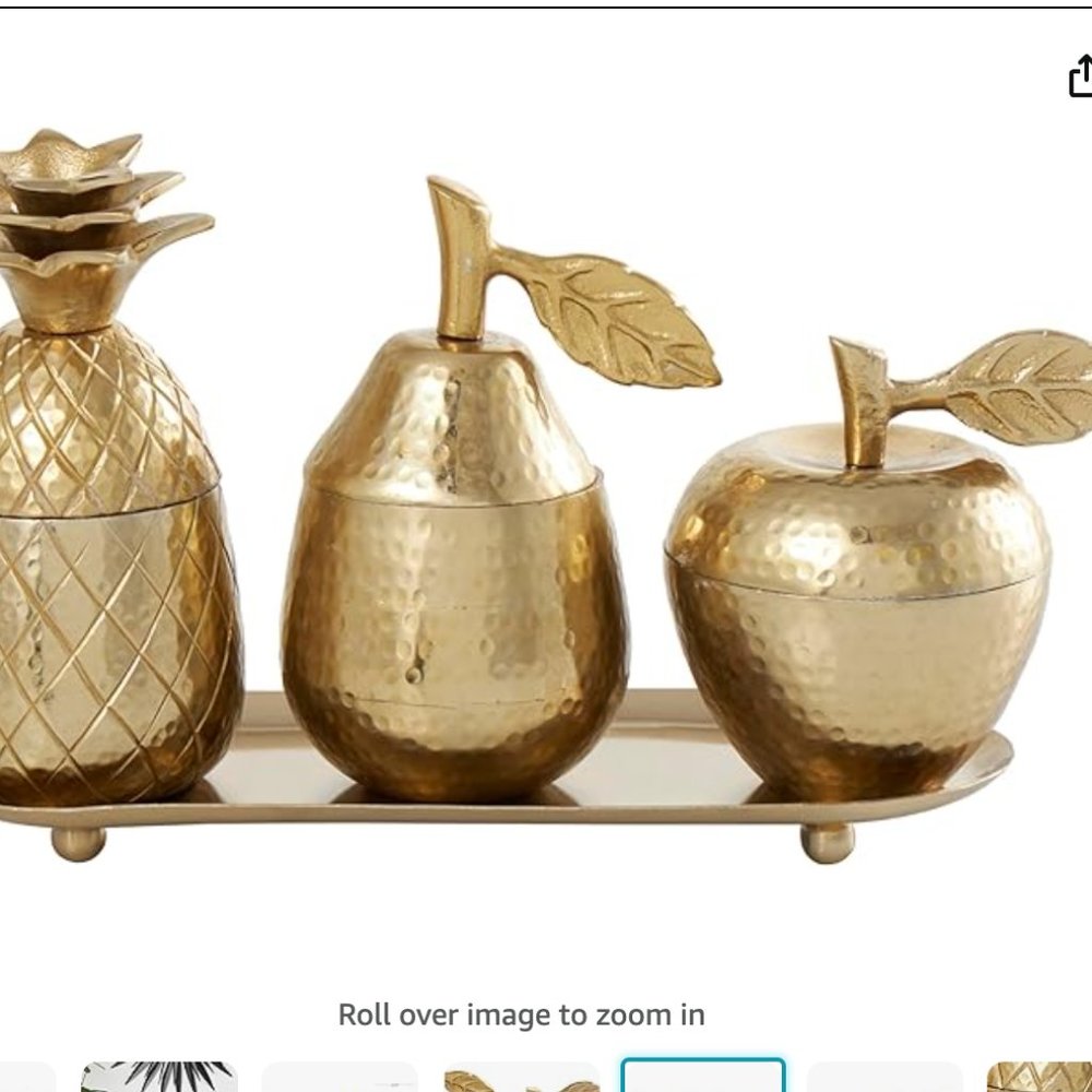 Deco 79 Aluminum Fruit Decorative Jars with Matching Leaf Tray, Set of 4 11" W, - Picture 5 of 10